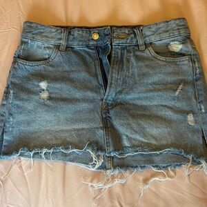 H&M Light Blue Distressed Denim Mini Skirt